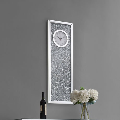 Coaster Minette Mirrored Wall Clock Acrylic Crystal Inlay Silver