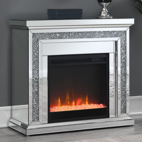 Coaster Lorelai Mirrored Freestanding Electric Fireplace Silver