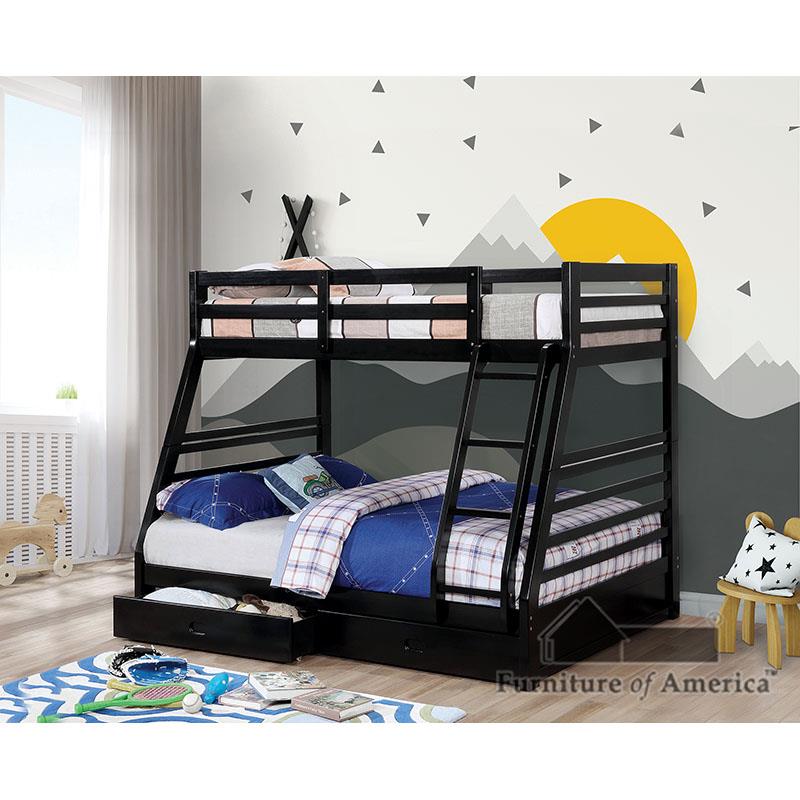 Furniture of America California Iv Twin/Full Bunk Bed w/ 2 Drawers, Black