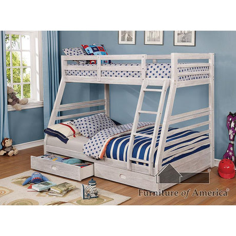 Furniture of America California III Twin/Full Bunk Bed w/ 2 Drawers, Wire-brushed White