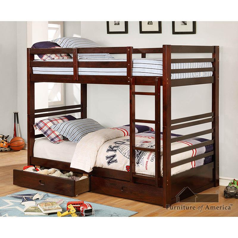 Furniture of America California Iv Twin/Twin Bunk Bed, Dark Walnut