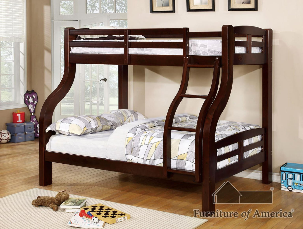 Furniture of America Solpine Twin/Full Bunk Bed, Dark Walnut