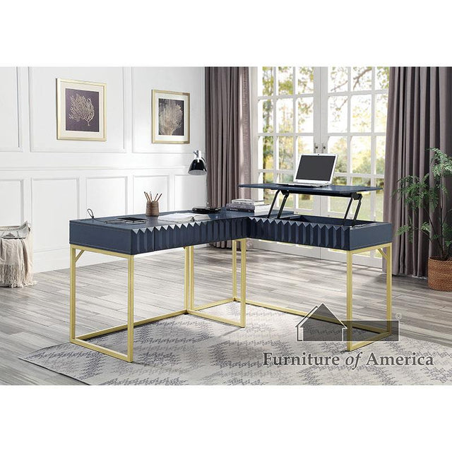 Furniture of America Freiburg Corner Desk, Antique Blue