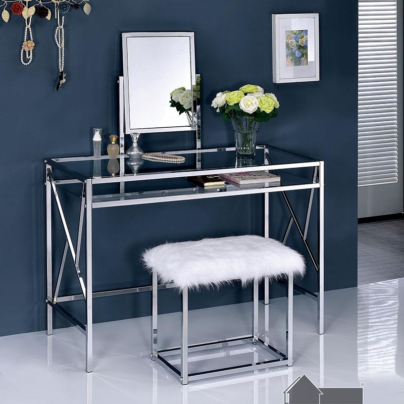 Furniture of America Lismore Vanity w/ Stool, Chrome