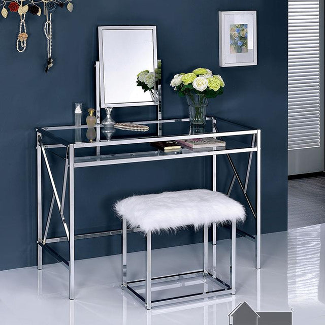 Furniture of America Lismore Vanity w/ Stool, Chrome