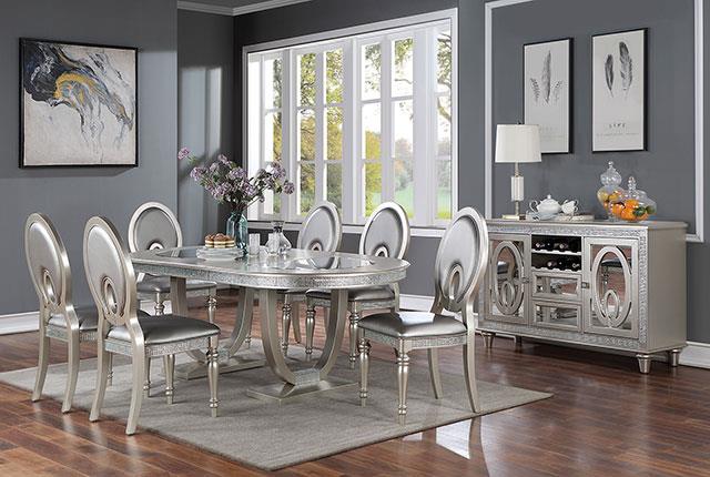 Furniture of America Cathalina Oval Dining Table, Silver