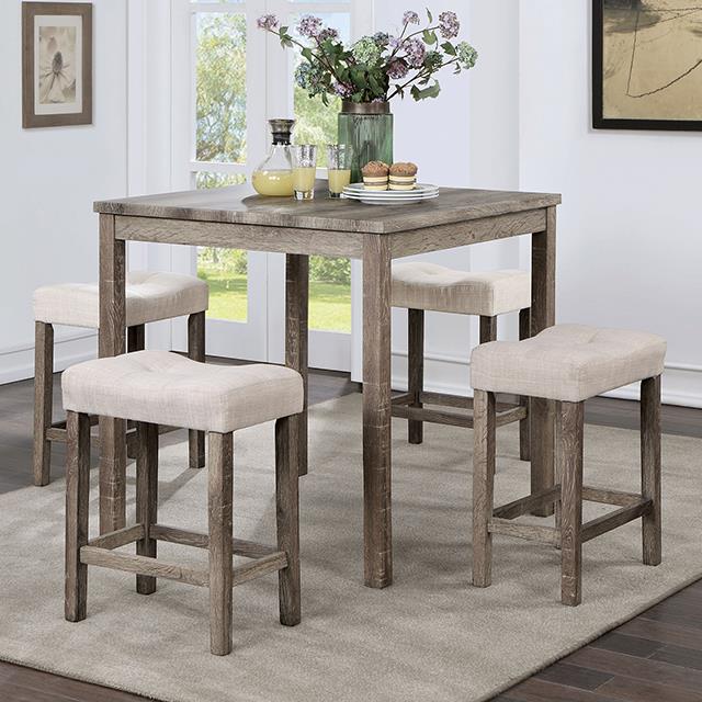 Furniture of America Torreon 5 Pc. Counter Ht. Table Set, Light Gray/Beige