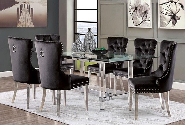 Furniture of America Casper 7 Pc. Dining Table Set, Black Chairs
