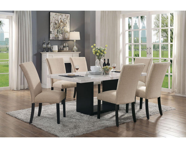 Furniture of America Kian I 7 Pc. Dining Table Set (Beige Chairs)