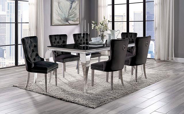 Furniture of America Neuveville 7 Pc. Dining Table Set, Black Chairs