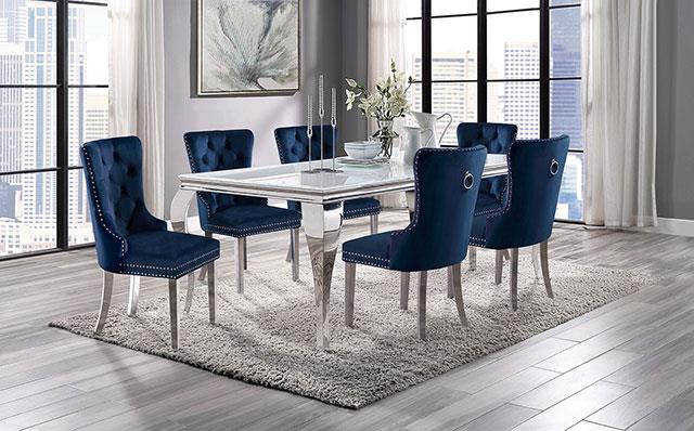 Furniture of America Neuveville 7 Pc. Dining Table Set, Navy Chairs