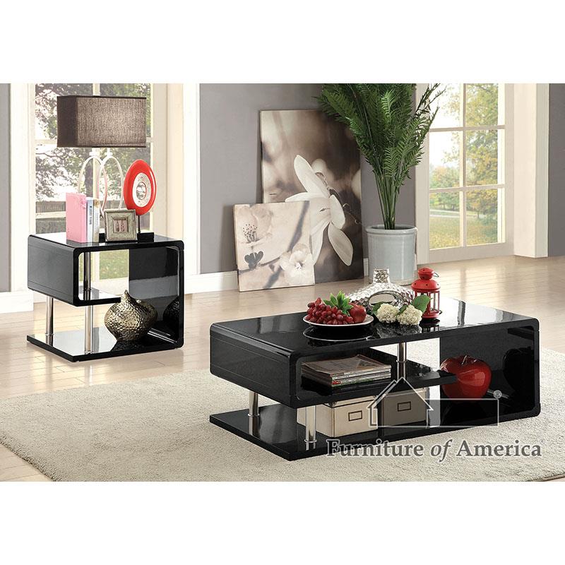 Furniture of America Ninove I End Table, Black/Chrome