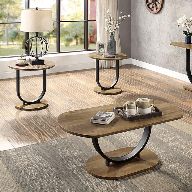 Furniture of America Olbia 3 Pc. Coffee Table Set (1C+2E), Rustic Oak/Sand Black