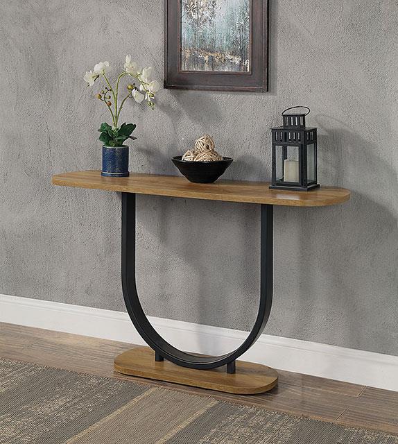 Furniture of America Olbia Sofa Table, Rustic Oak/Sand Black