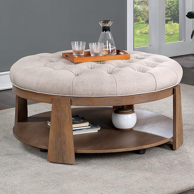 Furniture of America Guis Round Coffee Table, Beige