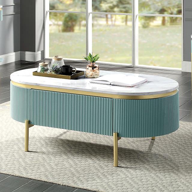 Furniture of America Koblenz Coffee Table, Light Teal