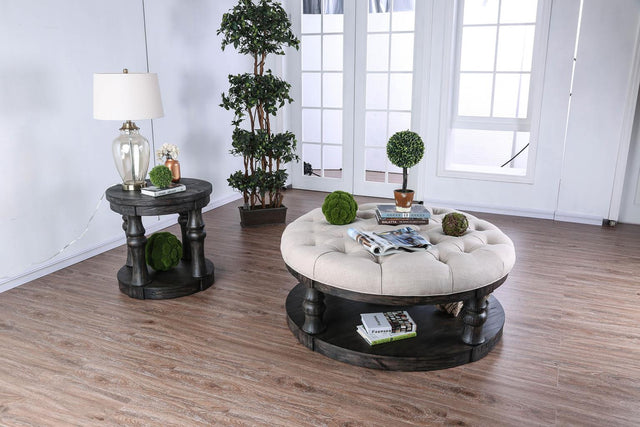 Furniture of America Mika Coffee Table w/ Cushion Top, Antique Gray