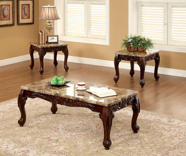 Furniture of America Lechester 3 Pc. Coffee Table Set w/ Faux Marble, Ivory