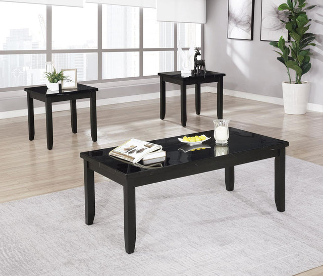 Furniture of America Lodivea 3 Pc. Coffee Table Set w/ Faux Marble, Black
