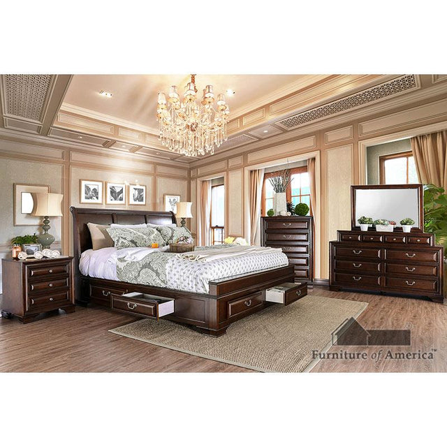 Furniture of America Brandt Nightstand w/ USB, Brown Cherry