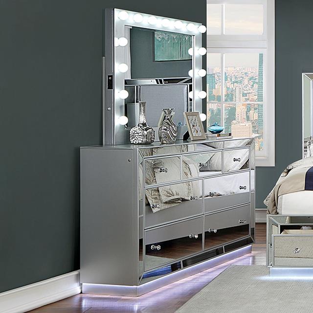 Furniture of America Belladonna Dresser w/ LED, Silver