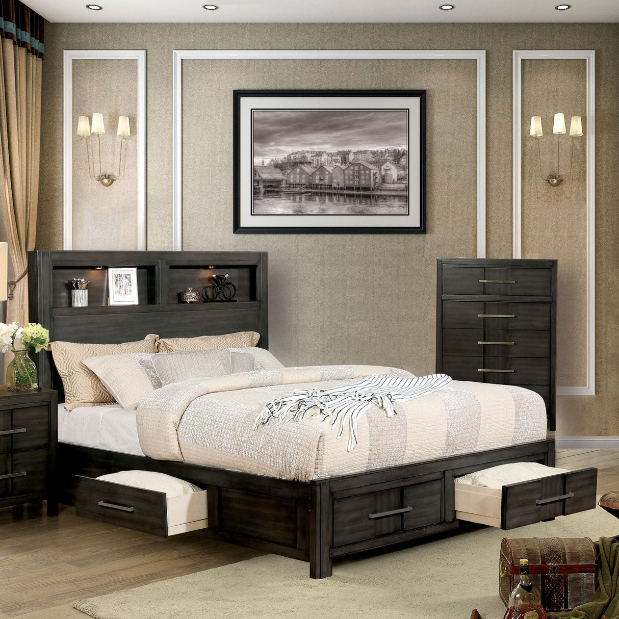 Karla E.King Bed, Gray