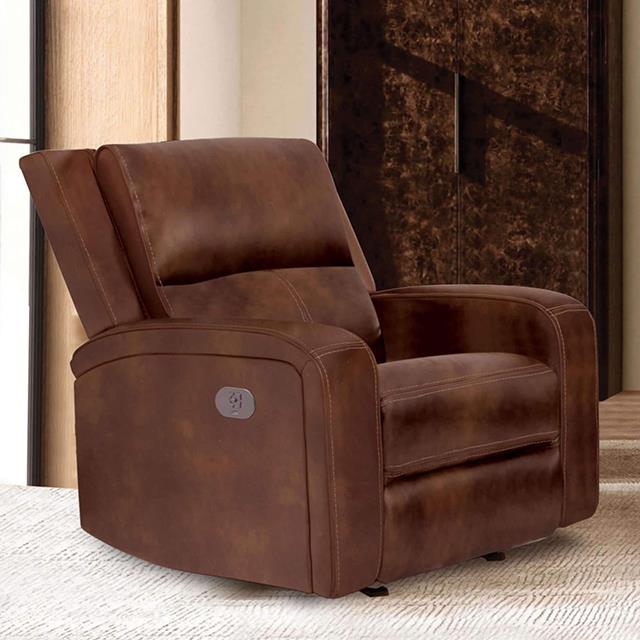 Furniture of America Soterios Power Recliner, Medium Brown