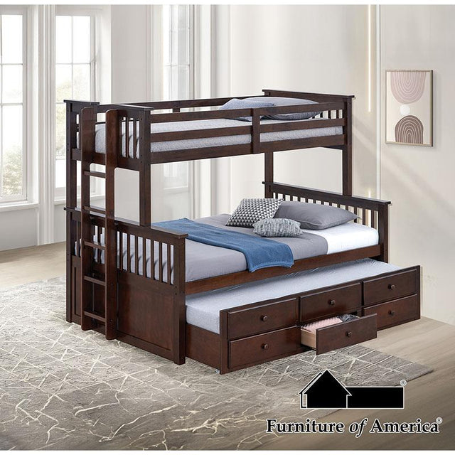 Furniture of America University Twin/Full Bunk Bed, Dark Walnut