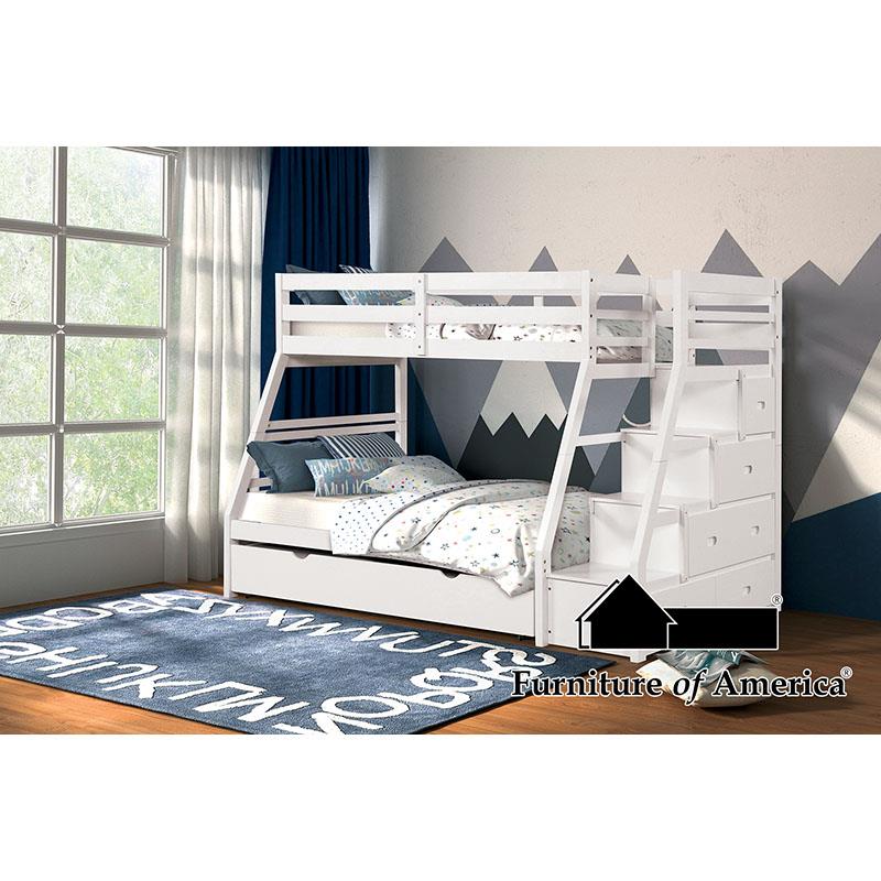 Furniture of America FM-BK611WH-BED+TR Twin/Full Bunk Bed+Trundle, White