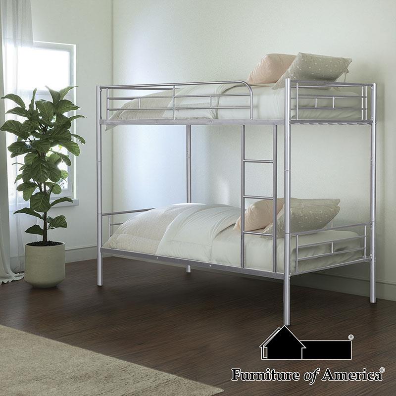 Furniture of America Plutus Twin/Twin Metal Bunk Bed (K/D), Silver