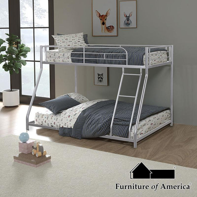 Furniture of America Panos Twin/Full Metal Bunk Bed (K/D), Silver
