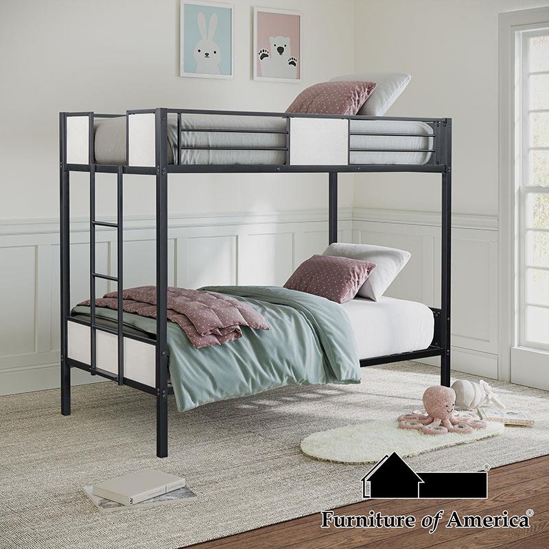 Furniture of America Molton Twin/Twin Metal Bunk Bed (K/D), Black