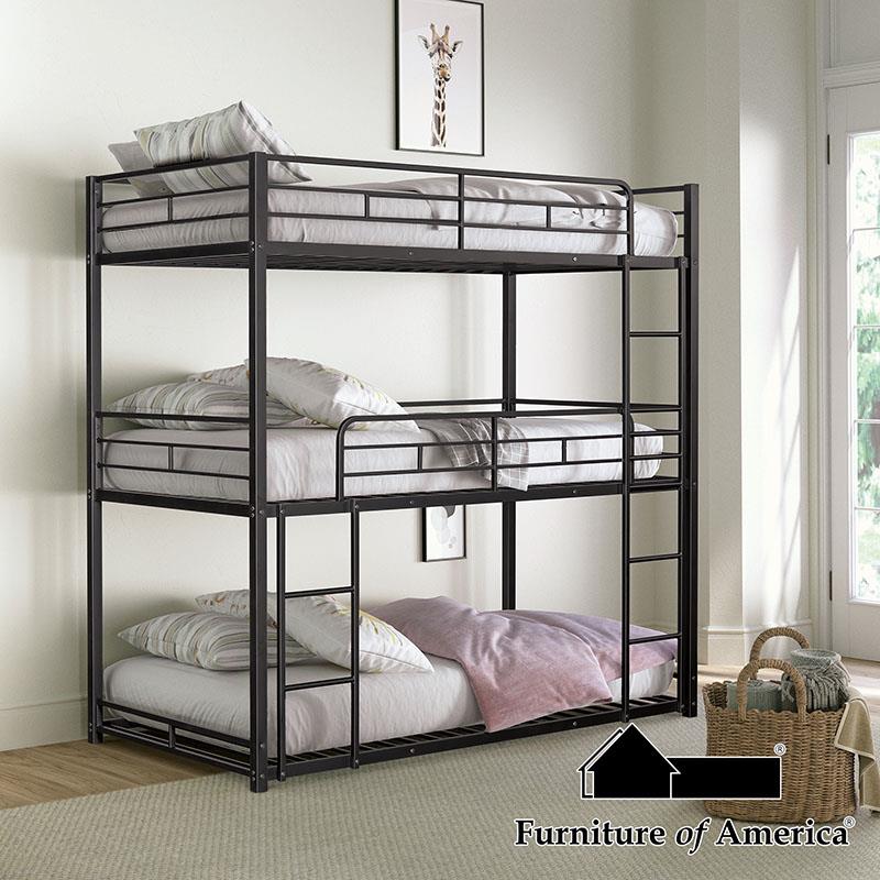 Furniture of America Felgu Triple Twin Metal Bunk Bed, Black
