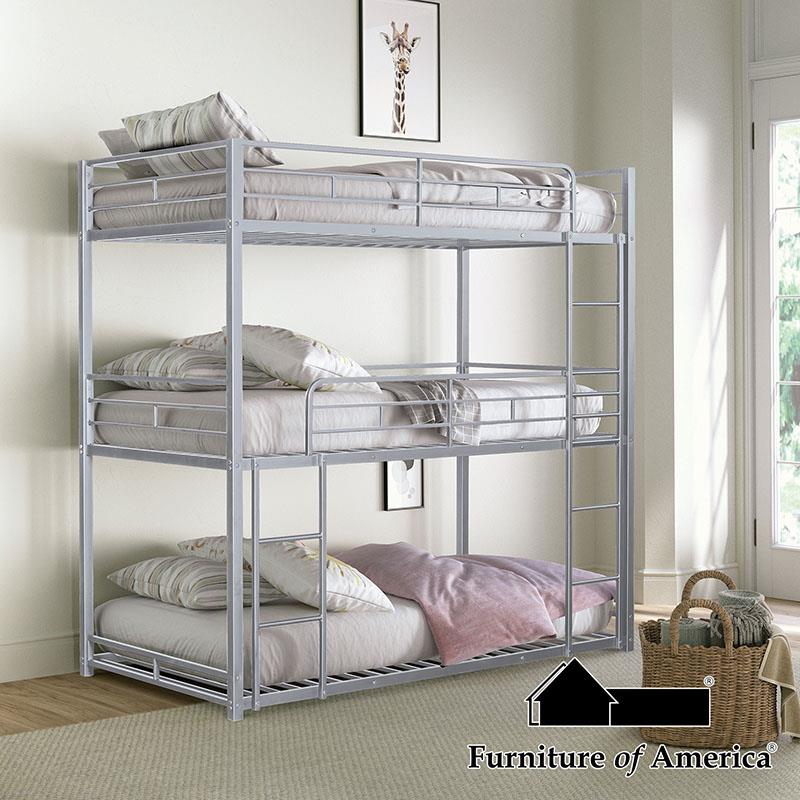 Furniture of America Felgu Triple Twin Metal Bunk Bed, Silver