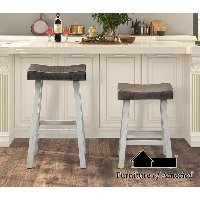 Furniture of America Biasca 24" Stool, (2/CTN), Gray/White