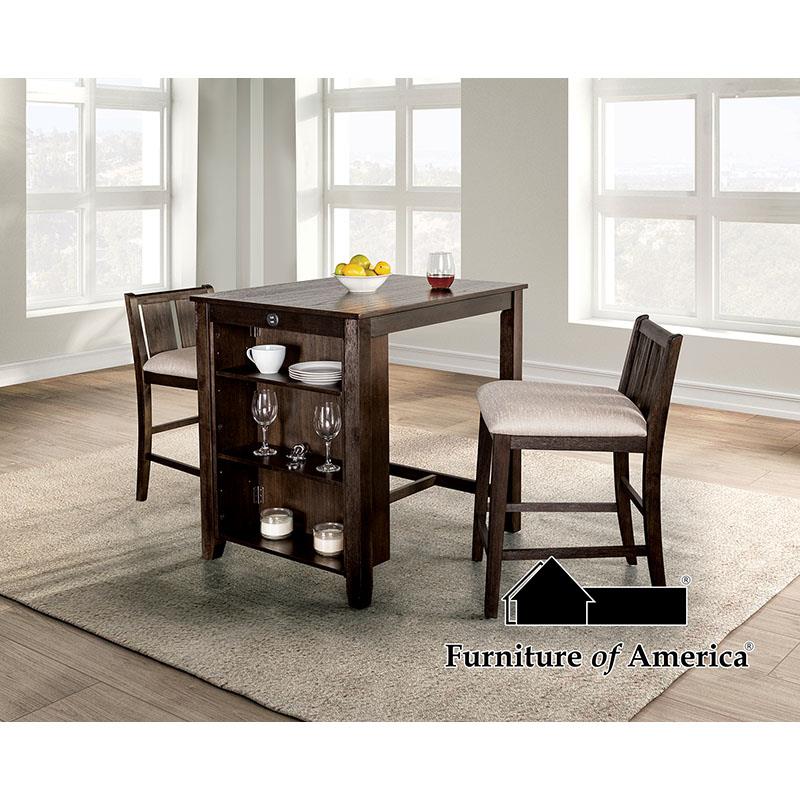 Furniture of America Lescles 3 Pc. Counter Ht. Table Set, Dark Cherry