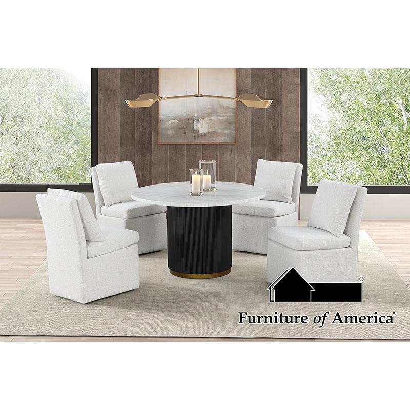 Furniture of America Varde Round Dining Marble Table, Black/White