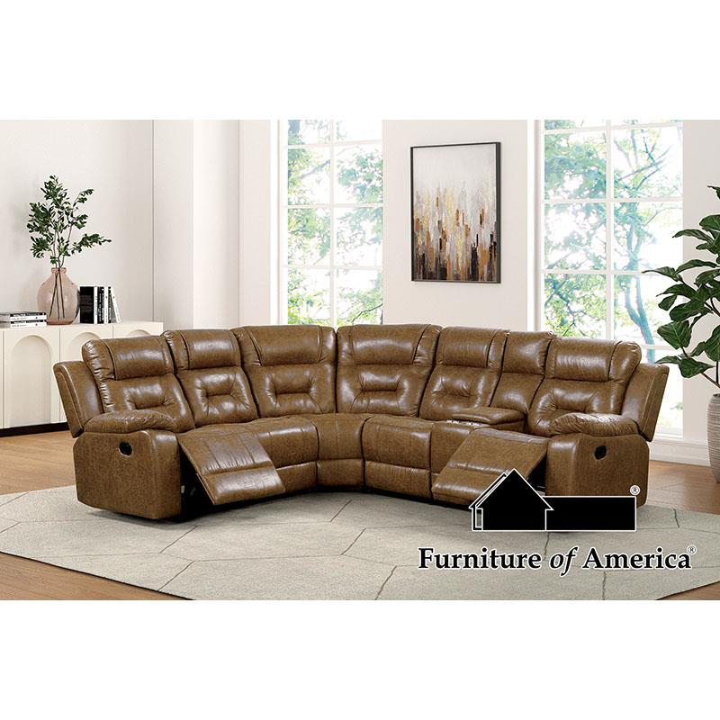 Furniture of America Ezekius Manual Sectional, Brown