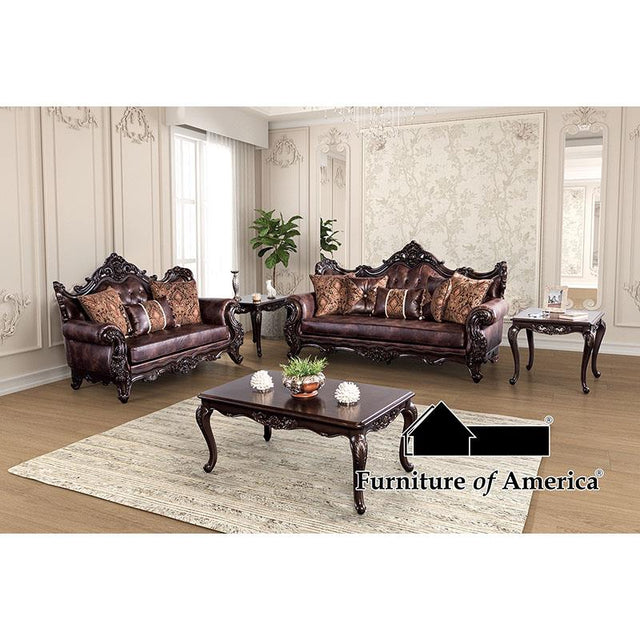 Furniture of America Palencia Sofa, Dark Cherry/Light Brown