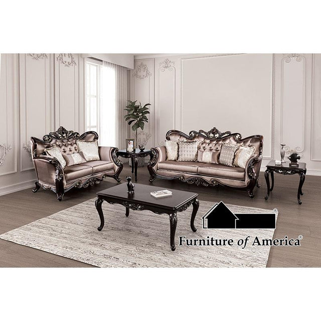 Furniture of America Albacete Loveseat, Dark Cherry/Brown