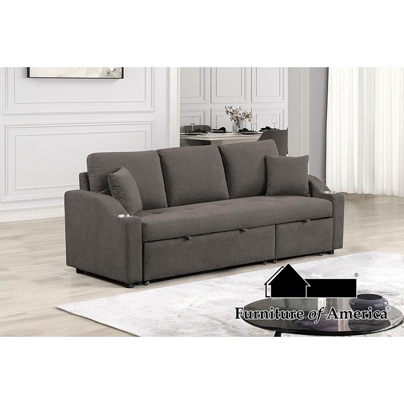 Furniture of America Royden Sleeper Sofa w/ Cupholder, Gray