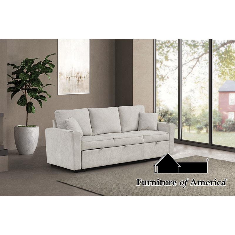 Furniture of America Kendal Sleeper Sofa Sectional w/ Cupholder, Beige