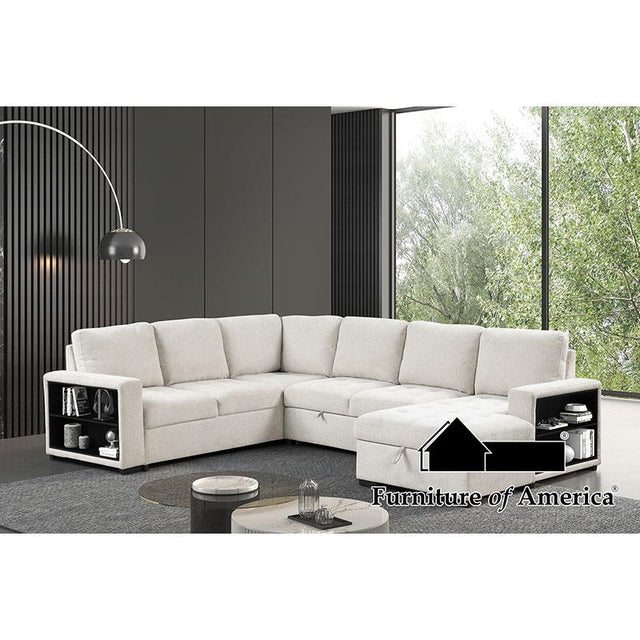 Furniture of America Stockwell Sleeper Sofa Sectional, Beige