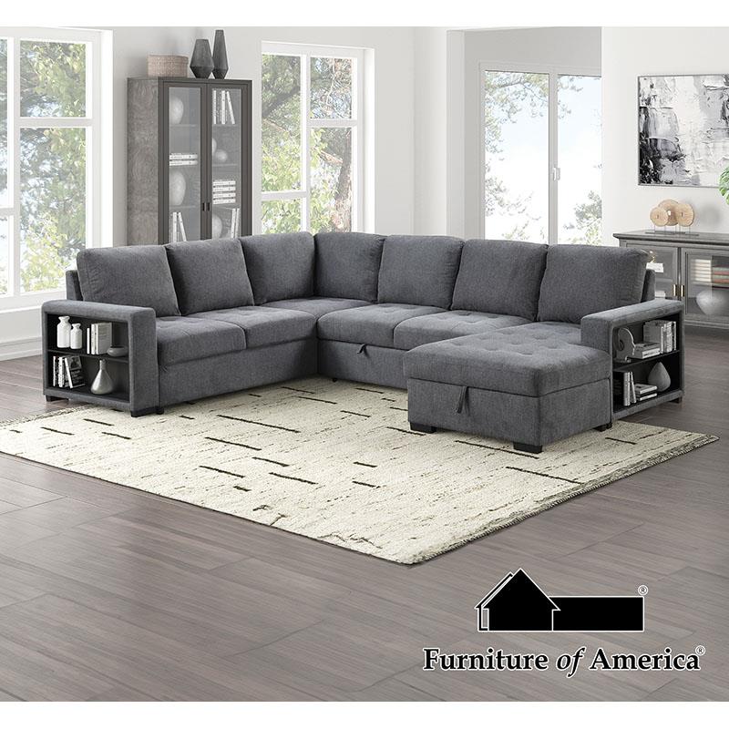 Furniture of America Stockwell Sleeper Sofa Sectional, Dark Gray