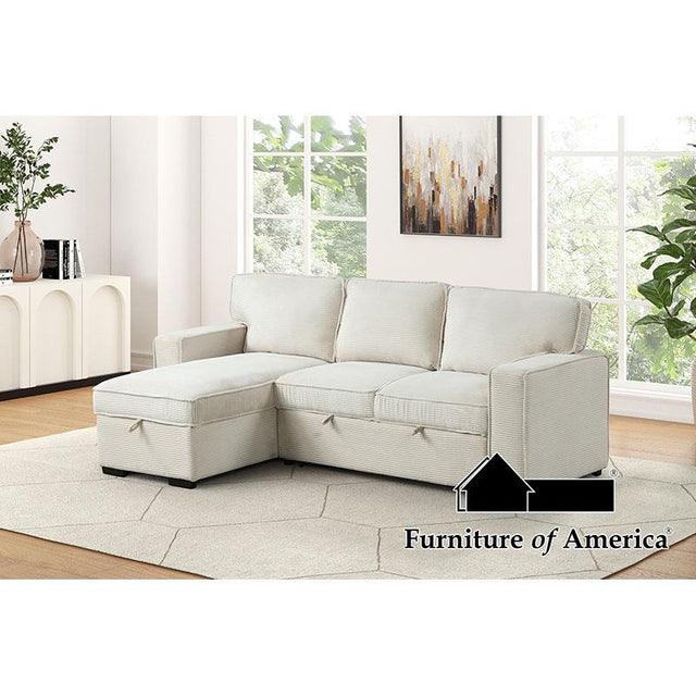 Furniture of America Winsford Sectional Reversible Chaise Storage, Beige