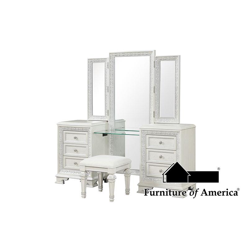Furniture of America Stella Mia Vanity Set w/ Stool, Creamy White