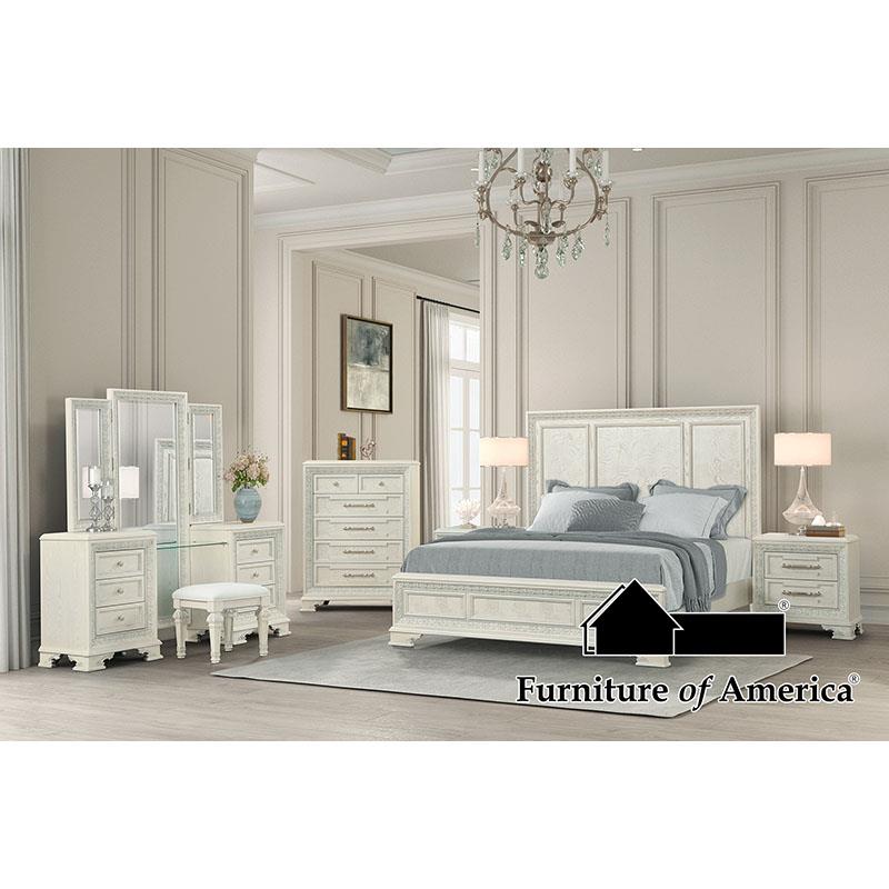 Furniture of America Stella Mia Queen Panel Bed, Creamy White