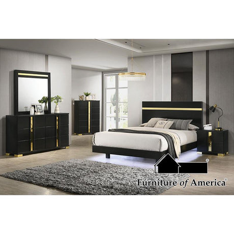Furniture of America Lillestrom Nightstand, Black/Gold
