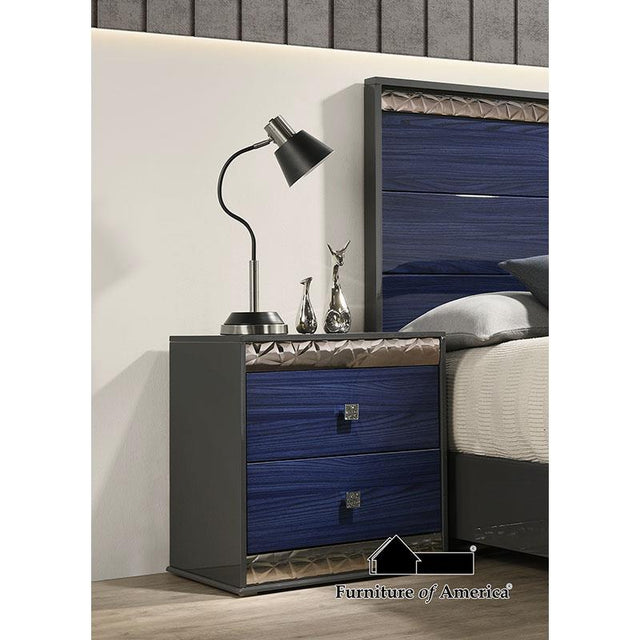 Furniture of America Morcote Nightstand, Ash Gray/Indigo Blue