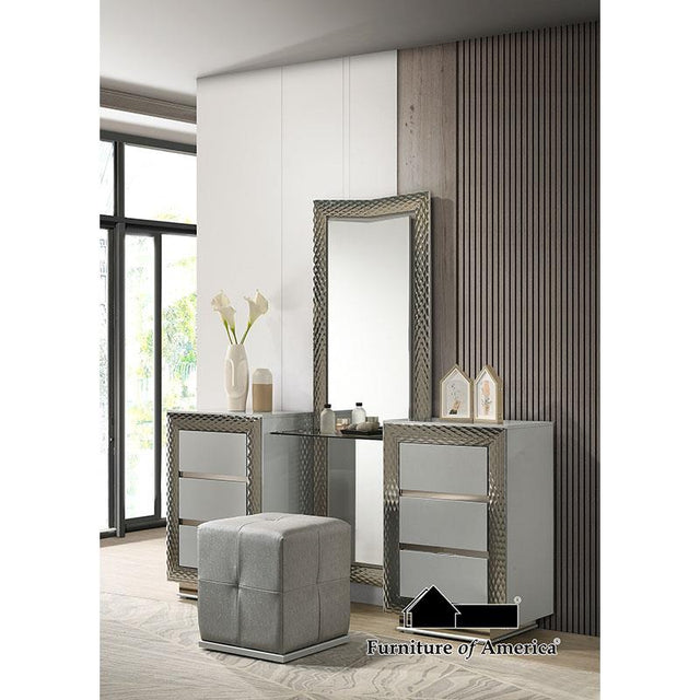 Furniture of America Ventnor Vanity Set w/ Stool, Gray